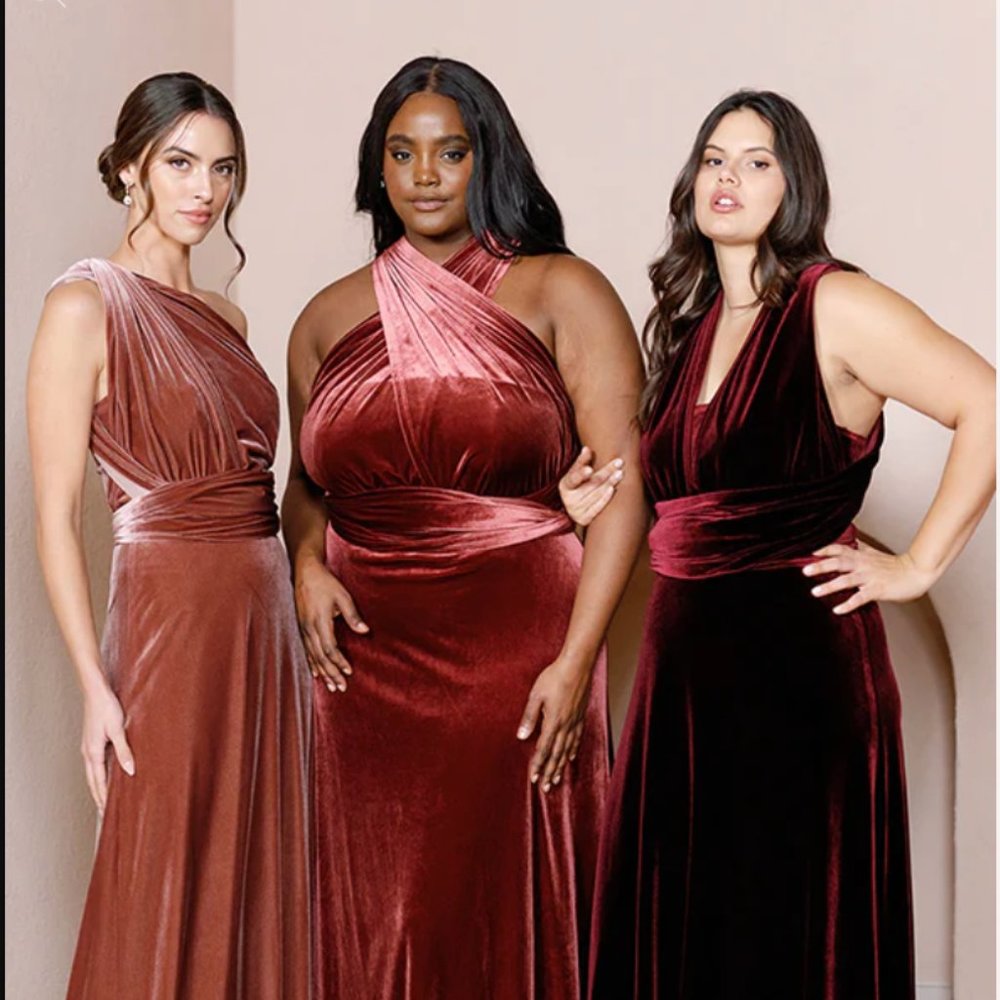 Revelry Micah Convertible Velvet Dress in Rust, Size M